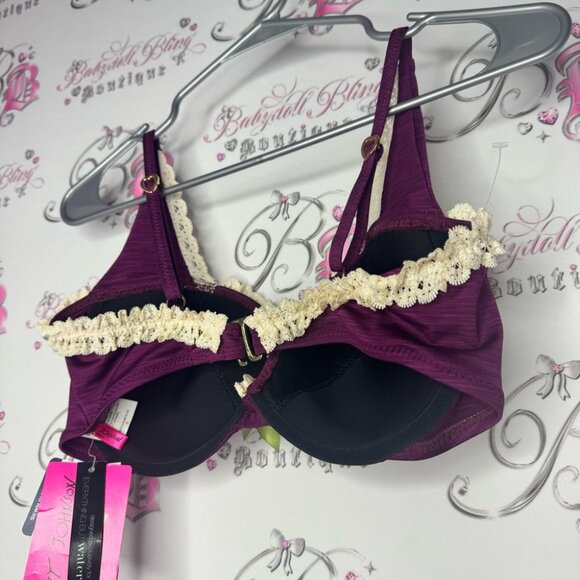 Betsey Johnson bikini top bra style lace purple heart adjustable straps BNWT - Picture 10 of 11